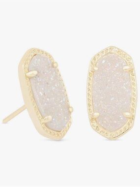 Kendra Scott Iridescent Druzy Gold-Trim Oval Stud Earrings